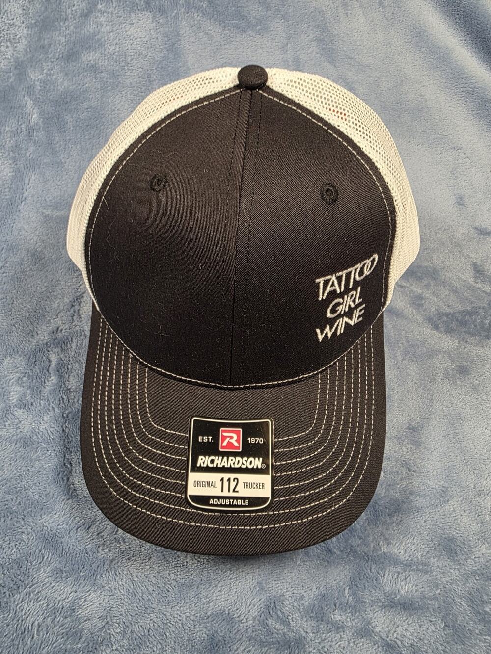 Tattoo Girl Wine Richardson 112 Trucker Hat Snapback Black White Mesh Cap